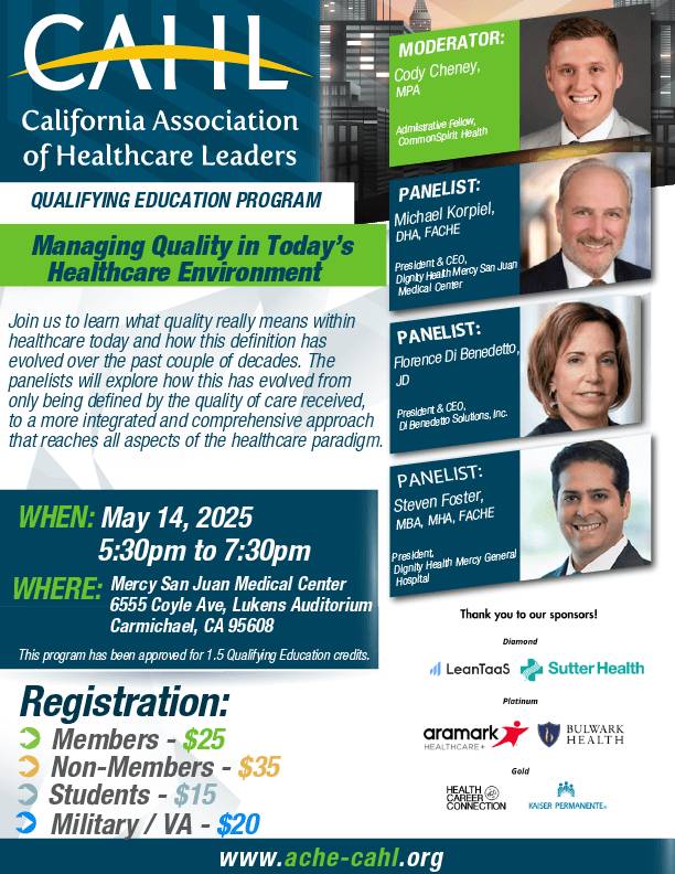 Managing Quality in Today's Healthcare Environment Event Flyer